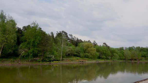 Bela vista da lagoa de pesca com gazebos, vídeo 4k — Vídeo de Stock