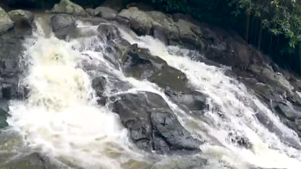 Vackert kaskad vattenfall i den tropiska djungeln, — Stockvideo