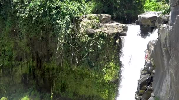 Tropikal ormanda güzel basamaklı şelale, — Stok video