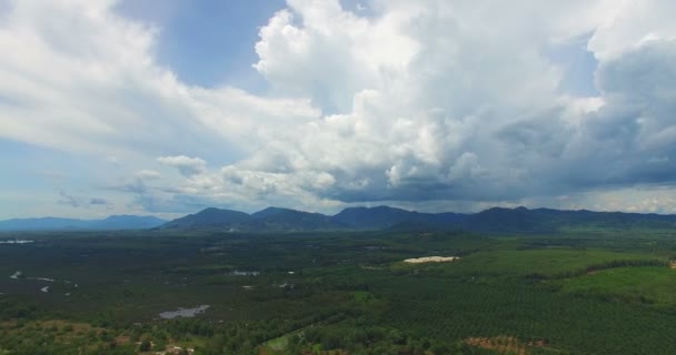 Aerial View Big White Clouds Cover Perfect Mountains Tay Muang — Stock Video