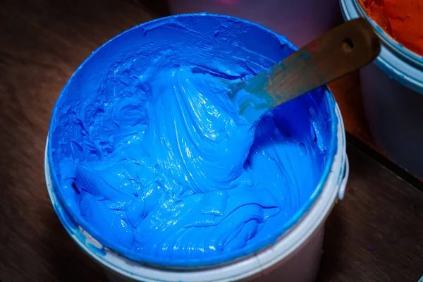 Blauwe Kleur Plastisol Inkt Witte Kunststof Vat Plastisol Inkt Speciaal — Stockfoto