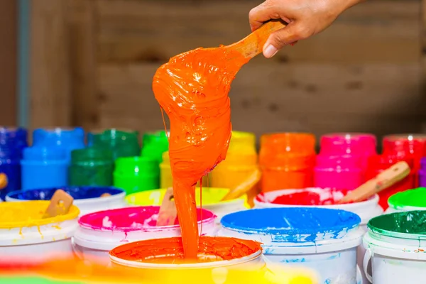 Scoop Orange Color Plastisol Ink Out Barrel Store Several Colors — Stock Photo, Image