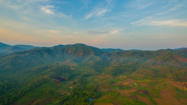 Vista Aérea Paisaje Puesta Del Sol Por Encima Cueva Thanlod — Foto de Stock