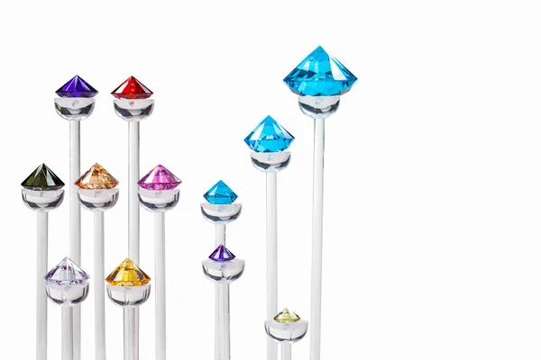 Kleurrijke Diamanten Worden Tentoongesteld Isoleren Achtergrond — Stockfoto