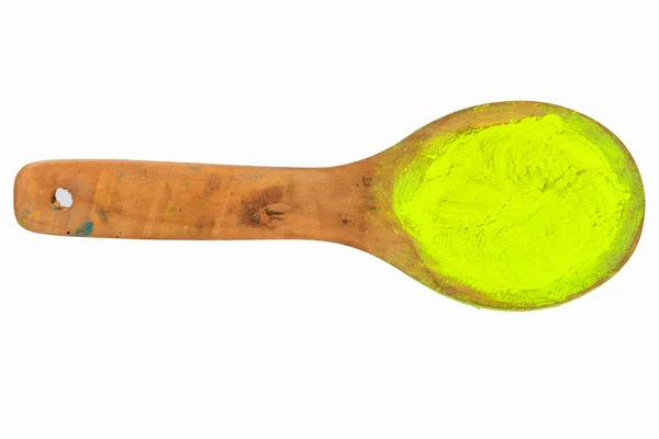 Amarelo Claro Colher Madeira Com Caminho Recorte Isolado Fundo Branco — Fotografia de Stock