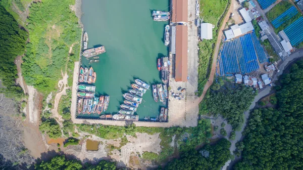 Légifelvételek Phuket Siray Halászkikötő Fölött Phuket Halászati Kikötő Legnagyobb Halászati — Stock Fotó