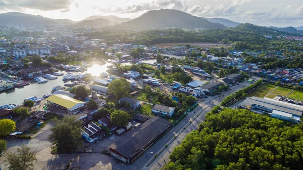 Εναέρια Στο Αλιευτικό Λιμάνι Του Πουκέτ Και Phuket Ναυπηγείο Αλιευτικό — Φωτογραφία Αρχείου