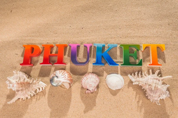 Naam Van Het Woord Phuket Kleurrijke Kleur Het Strand — Stockfoto