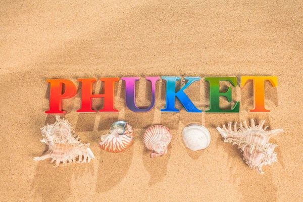 Naam Van Het Woord Phuket Kleurrijke Kleur Het Strand — Stockfoto