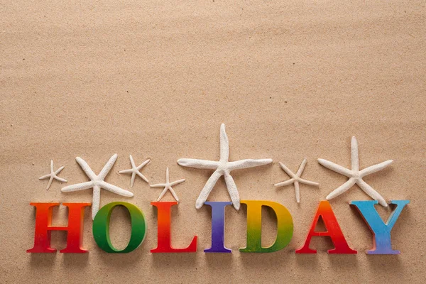 Vacaciones Escritas Letras Colores Playa Con Espacio Para Copiar — Foto de Stock