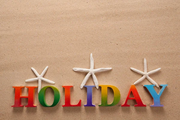 Vacaciones Escritas Letras Colores Playa Con Espacio Para Copiar —  Fotos de Stock