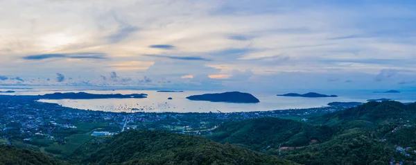 Salida Del Sol Por Encima Chalong Vista Aérea Del Mar — Foto de Stock