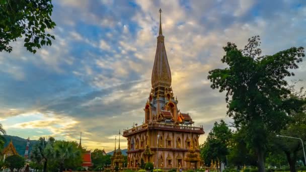 Tid Förflutit Solnedgång Vid Chalong Tempel Phuket — Stockvideo