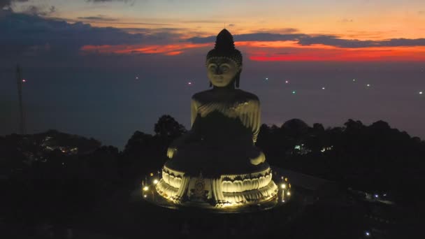 Letecký Pohled Phuket Big Buddha Soumraku Phuket Big Buddha Jedním — Stock video