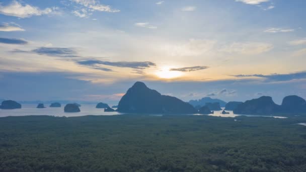 Čas Zanikla Mrak Pokrývají Skupiny Ostrovů Samednangshe Pohledu Phang Nga — Stock video