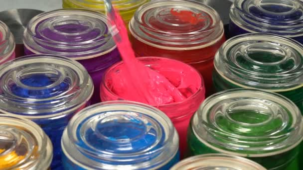 Roer Roze Kleur Inkt Glazen Fles Plastisol Inkt Nuttig Voor — Stockvideo