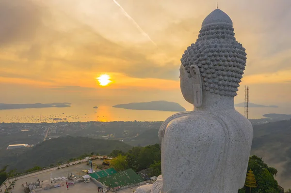 Légifelvételek Naplemente Phuket Nagy Buddha Szempontból Phuket Big Buddha Egyike — Stock Fotó