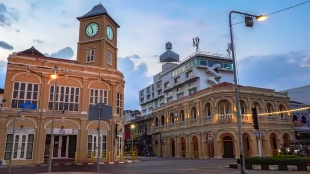 Timelapse Zonsondergang Boven Handvest Doorsnede Hebben Antieke Architect Midden Phuket — Stockvideo