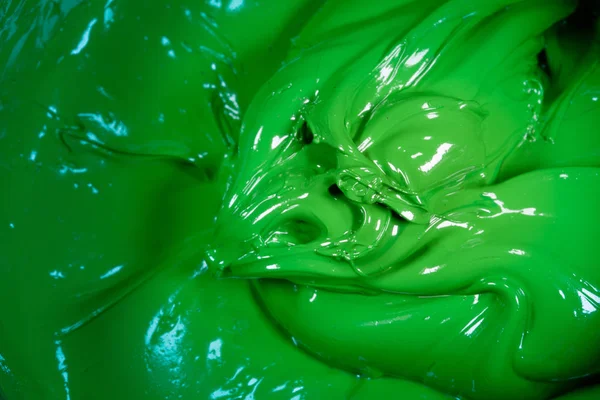 Zbliżenie Zielony Kolor Farby Olejnej Atrament Sitodruku Druku Koszulki Tkaniny — Zdjęcie stockowe
