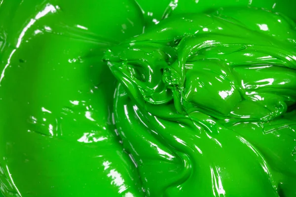 Zbliżenie Zielony Kolor Farby Olejnej Atrament Sitodruku Druku Koszulki Tkaniny — Zdjęcie stockowe
