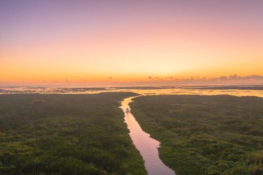 Havadan görünümü Thale Noi Kuş Gözlem Kulesi Phatthalung yukarıda. Thale Noi Tayland en büyük Gölü ikincisidir. Göl bir bol kaynağı su kuşları Habitat deniz gıda kaynağı besindir.