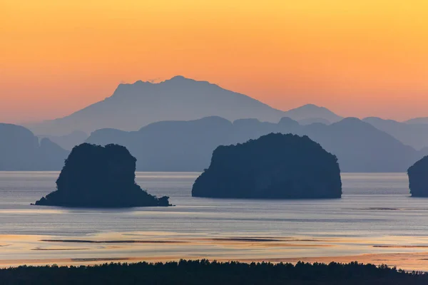 scenery sunrise above space between islands in Samed Nang She viewpoint in Phang Nga