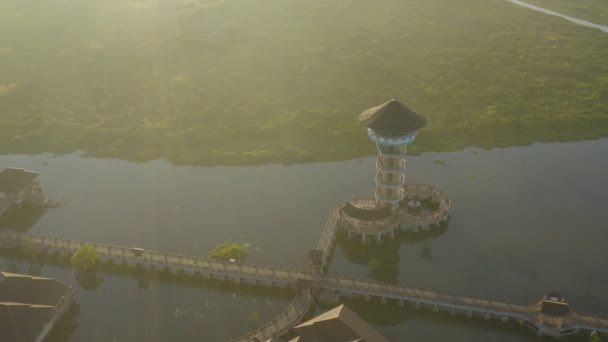 Luchtfoto Van Prachtige Zonsondergang Boven Kanaal — Stockvideo