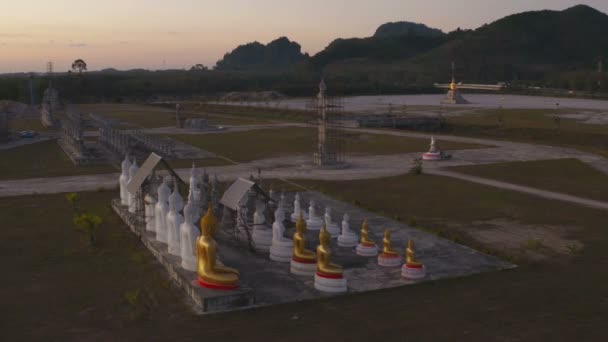 Wiele Posągów Buddy Zachodzie Słońca Dużym Polu Tungsong Nakornsrithammarat Tajlandii — Wideo stockowe