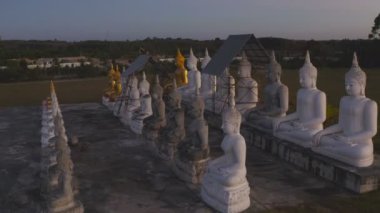 Tungsong Nakornsrithammarat Tayland 'daki büyük tarlada gün batımında birçok Buda heykeli