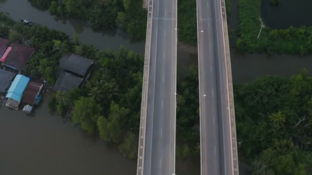 Luchtfotografie Zonsondergang Boven Sri Surat Brug Tapee Rivier Surat Thani — Stockvideo