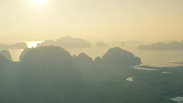 Vue Aérienne Lever Soleil Samaed Nangshe Viewpoint Many Îles Samed — Video