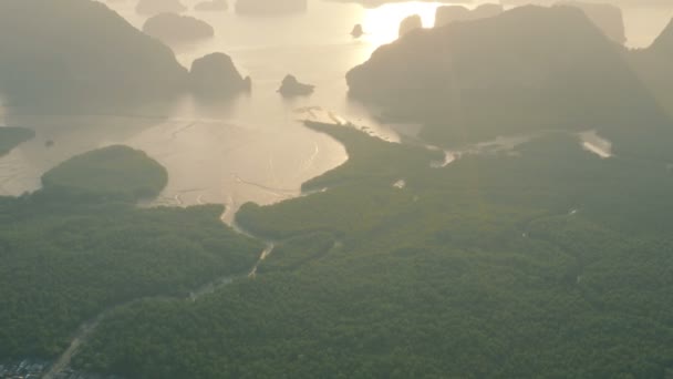 Vue Aérienne Lever Soleil Samaed Nangshe Viewpoint Many Îles Samed — Video