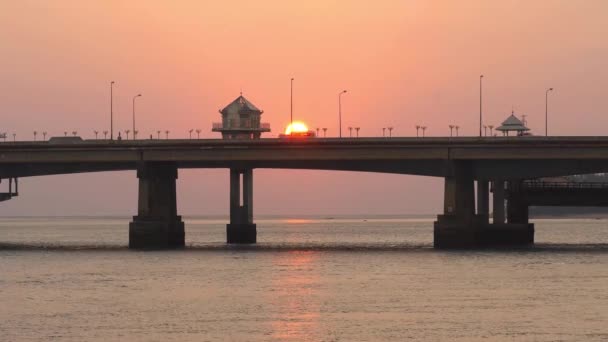 Vacker Natur Solnedgång Vid Sarasin Bridge Bron Det Viktigaste Att — Stockvideo