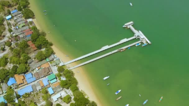 Aerial View Pier Phayam Temple Which Only Place Koh Phayam — Stock Video