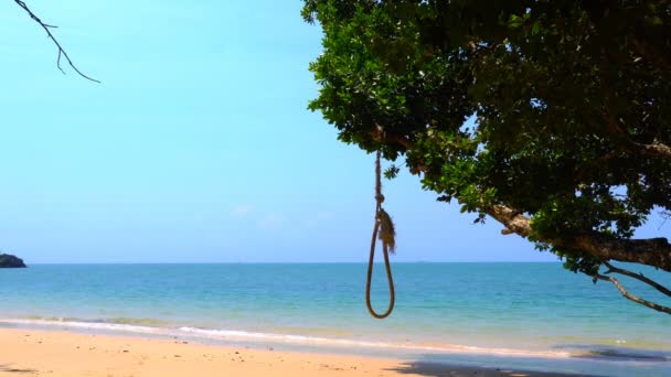 Κούνια Κάτω Από Μεγάλο Δέντρο Στην Παραλία Kwangpeeb Νησί Phayam — Αρχείο Βίντεο