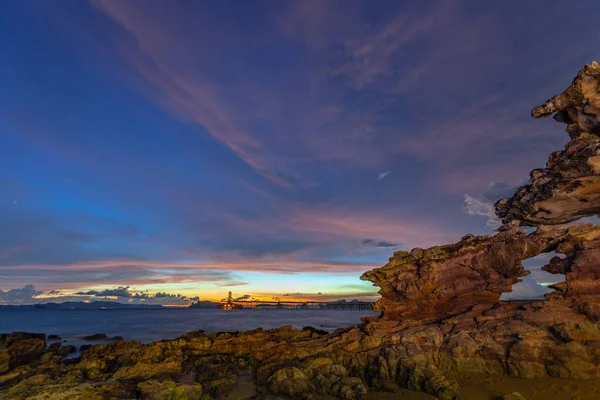 Puesta Sol Por Encima Del Muelle Industria Kwang Beach Tienen — Foto de Stock