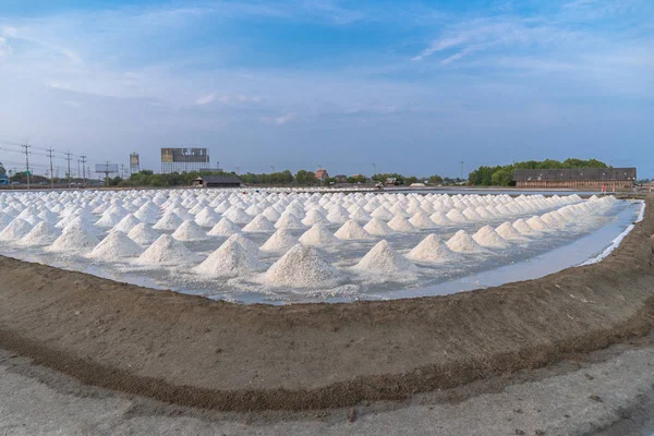 White Salt Piles Vast Salt Fields Sea — Stock Photo, Image