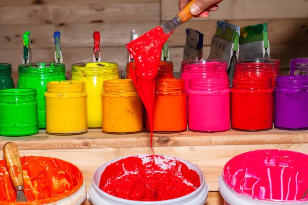 Red Color Drops Color Scoop Handle Colorful Screen Printing Tee — Stock Photo, Image