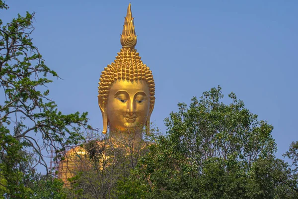 Nueva Coloración Dorada Del Gran Buda Provincia Ang Thong Estatua —  Fotos de Stock