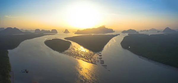 Vista Aérea Del Archipiélago Golfo Phang Nga Por Mañana —  Fotos de Stock