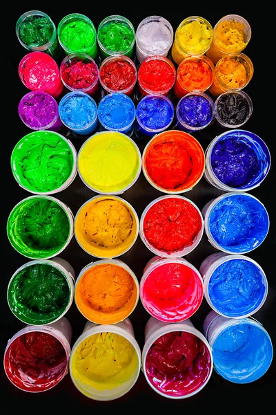 Varias Latas Tinta Plastisol Colores Fábrica Que Utilizan Tinta Plastisol — Foto de Stock