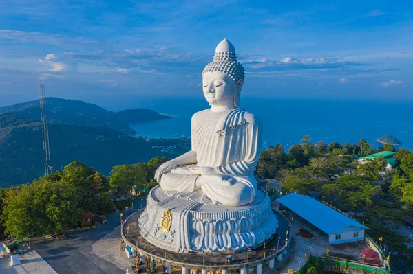 Légi Kilátás Kék Kék Óceán Van Hátsó Phuket Nagy Buddha — Stock Fotó