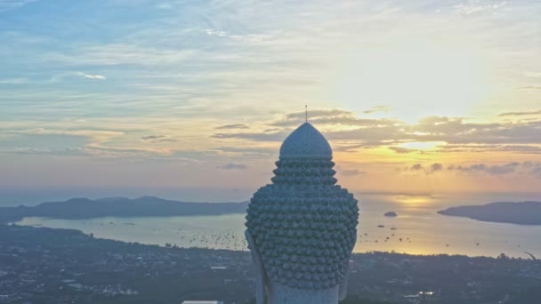 Luchtfotografie Landschap Zonsopgang Bij Phuket Grote Boeddha Phuket Big Buddha — Stockvideo