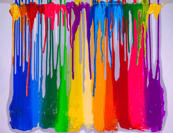 Vele Kleuren Druppelen Langzaam Regenboogkleuren Van Scène — Stockfoto