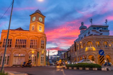 Phuket, Tayland-Haziran, 26. 2020: Phuket şehrinin mimari stili Chino Portekiz tarzında inşa edilmiştir.