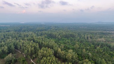 Koh Phra Thong Phang Nga Tayland 'ın gökyüzü manzarası. Bereketli yeşil ormanın adanın etrafında beyaz kumlu plajları ve küçük adaları vardır. Bozulmamış doğa rahatlamak için mükemmeldir..