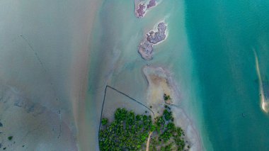 Sığ kıyı suları ve mangrov ormanlarının ortasında derin bir su kanalı açık denize doğru esiyor. Bu doğal su yolu, okyanusa giden tekneler için çok önemli bir rota.