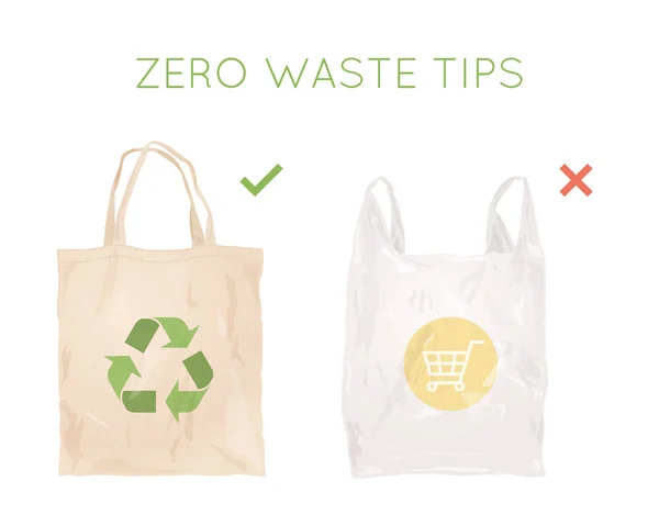 Επαναχρησιμοποιήσιμη τσάντα πανί αντί για πλαστική σακούλα — Διανυσματικό Αρχείο