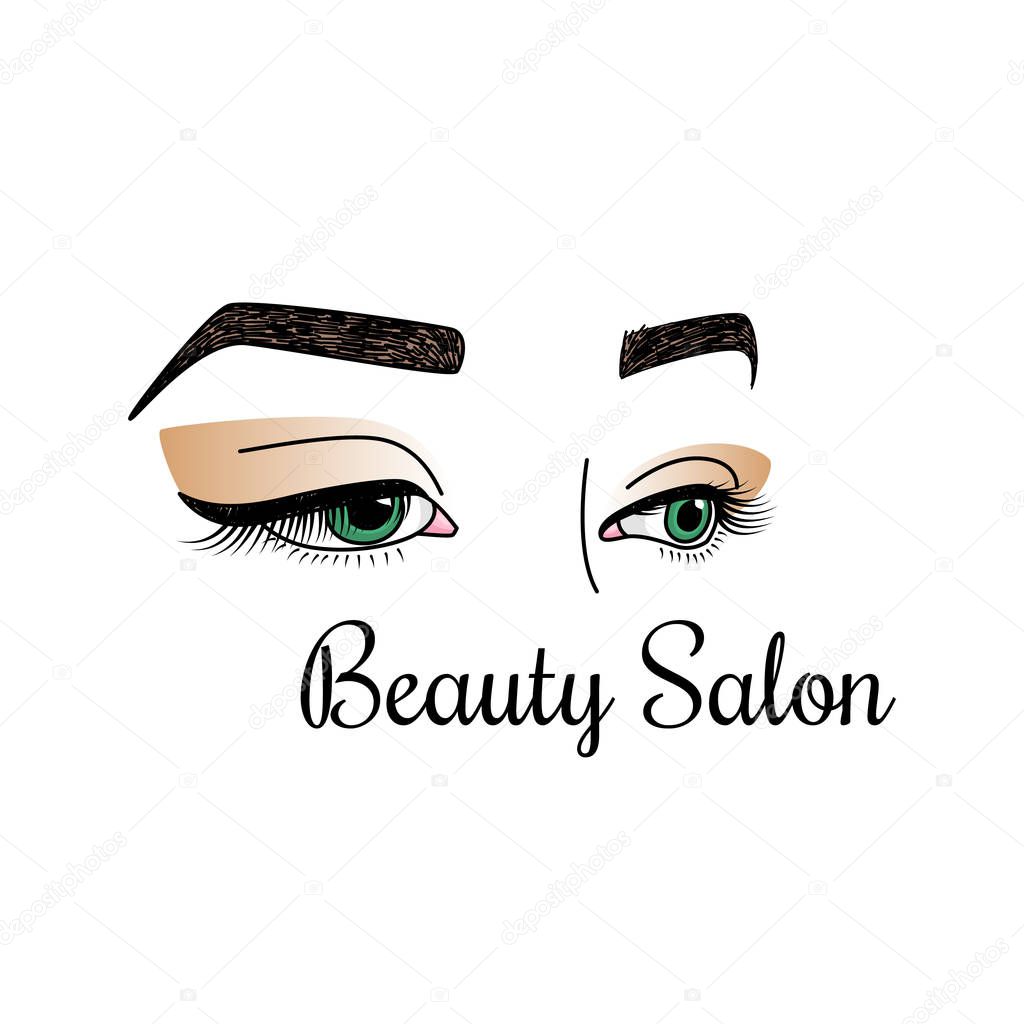 Beauty salon logotype. Illustration with womens eyes and brows