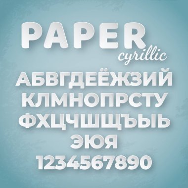 Kiril Kağıt alfabe. Beyaz harfler ve sayılar mavi zemin üzerine